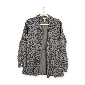 Knox Rose Women's Charcoal Grey Leopard Print Button Front Utility Jacket